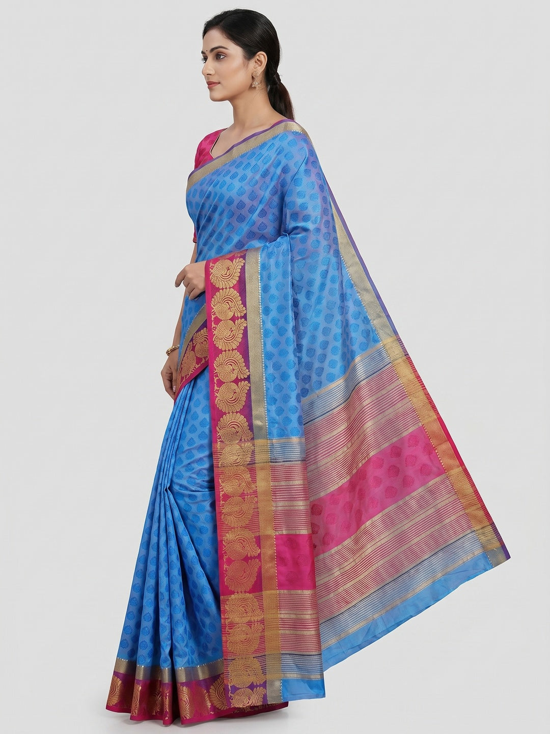 Magnetic Blue Coloured Festive Wear Woven Art Silk Saree - Image 2