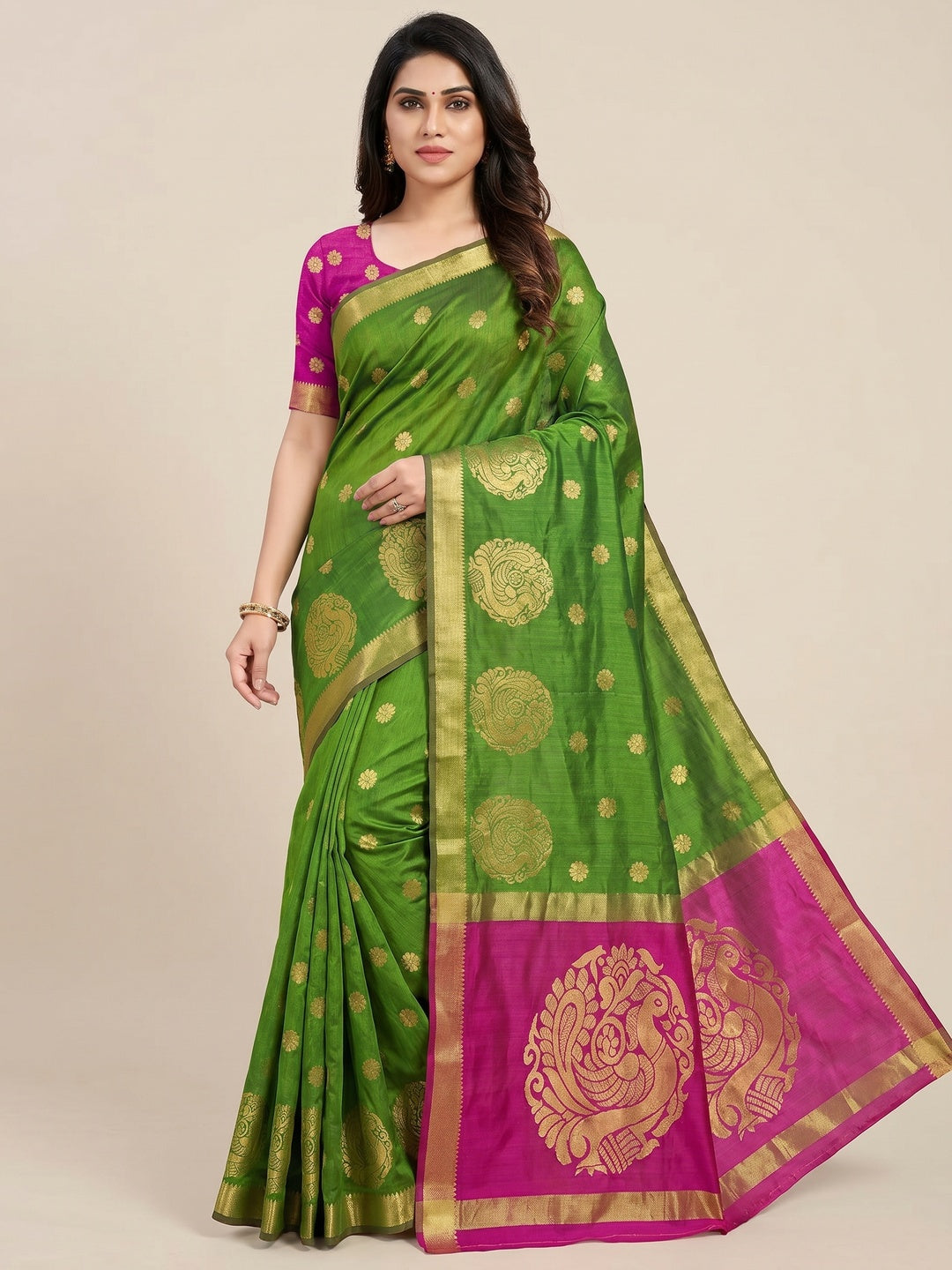 Ideal Green Colored Festive Wear Woven Art Silk Saree - Image 1