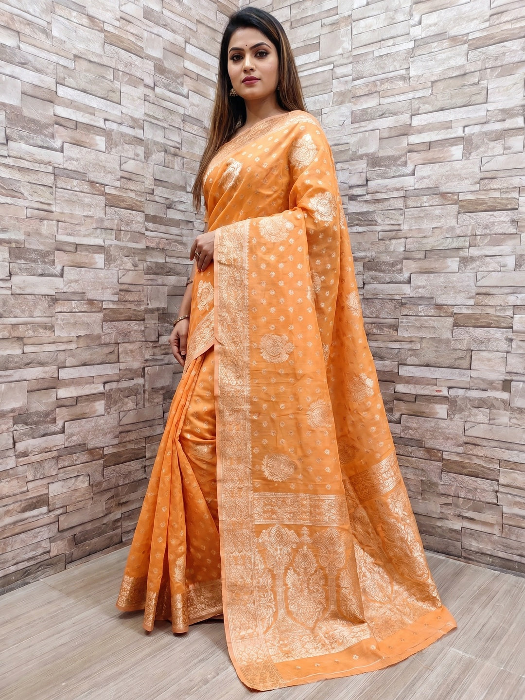 Orange Festive Wear Woven Jacquard Silk Saree - Image 1