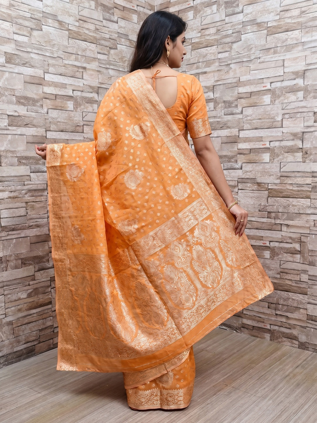 Orange Festive Wear Woven Jacquard Silk Saree - Image 2
