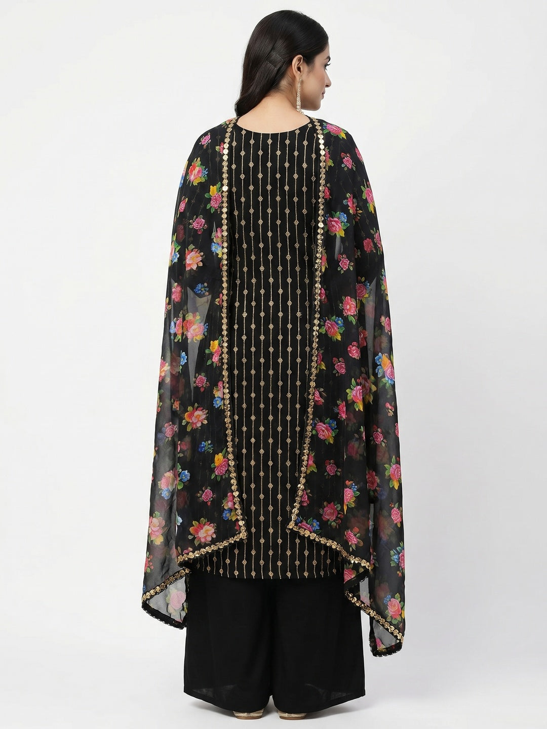 Black Casual Wear Embroidered Georgette Dress Material - Image 2