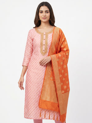 Light Pink Festive Wear Lehriya Designer Woven Banarasi Silk Dress Material - Image 1