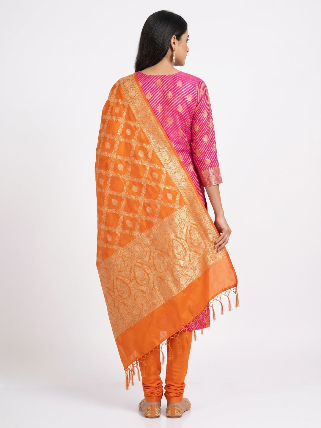 Light Pink Festive Wear Lehriya Designer Woven Banarasi Silk Dress Material - Image 3