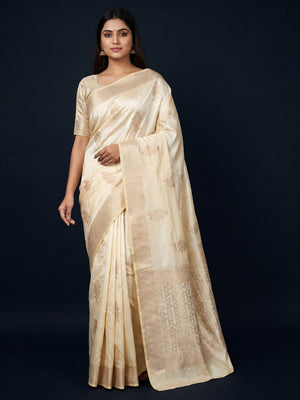 Cream Woven Art Silk Saree With Butta Rich Pallu - Image 1