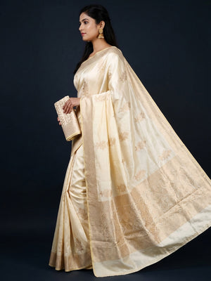 Cream Woven Art Silk Saree With Butta Rich Pallu - Image 2