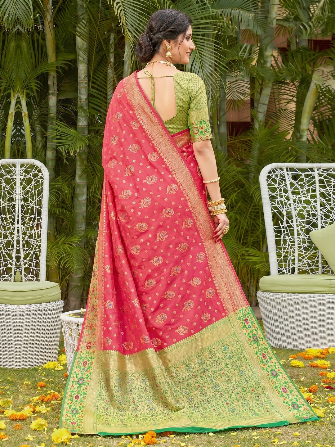 Pink Festive Wear Woven Silk Saree - Image 1