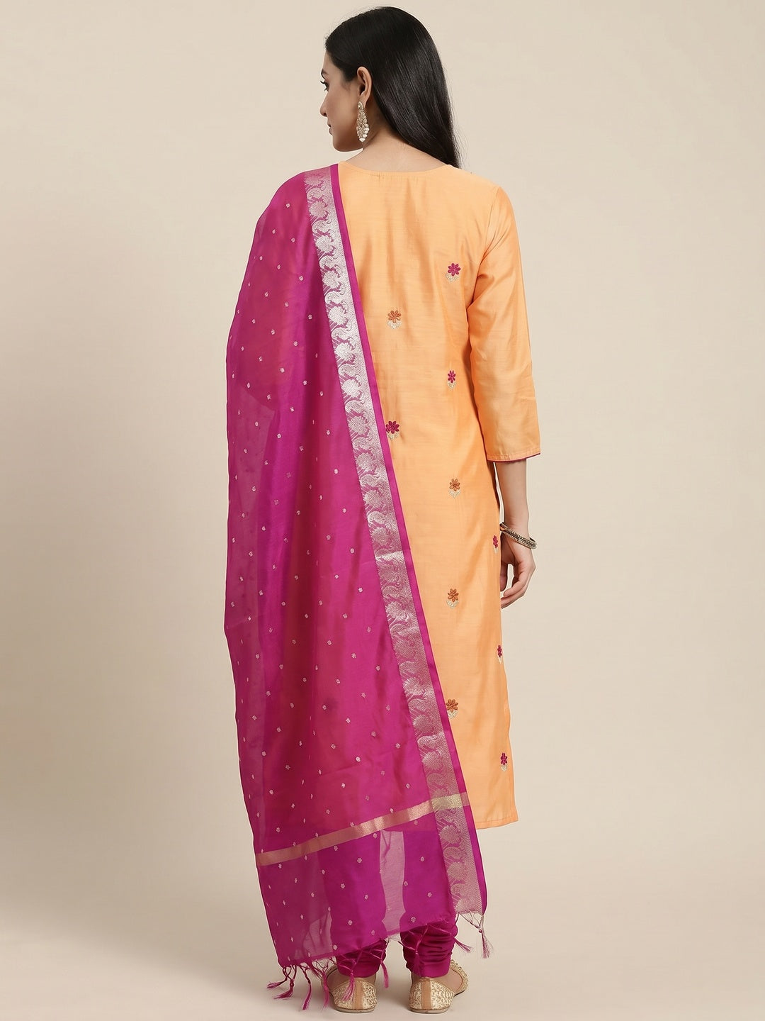 Yellow Festive Wear Floral Embroidered Cotton Dress Material - Image 3