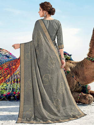 Grey Casual Wear Printed Brasso Saree - Image 1