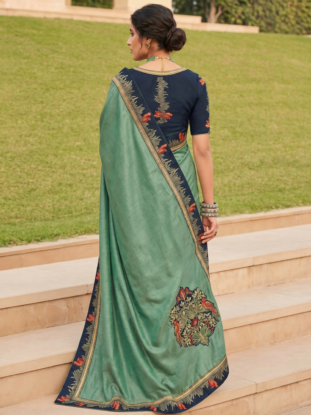 Green Festive Wear Woven Silk Saree With Border - Image 1
