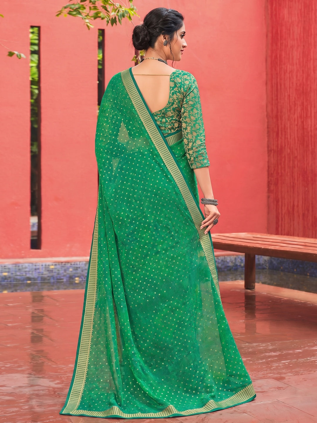 Rama & Green Festive Wear Woven Georgette  Saree - Image 1