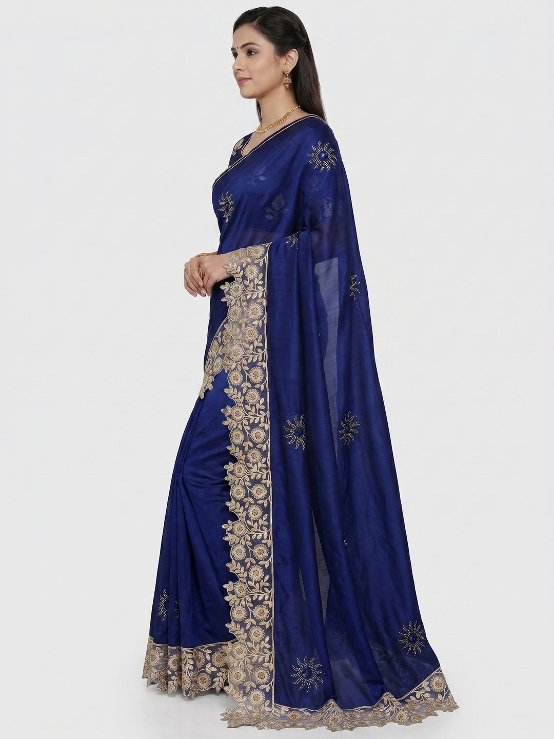 Blue Partywear Embroidered Heavy Dola Silk Saree - Image 2