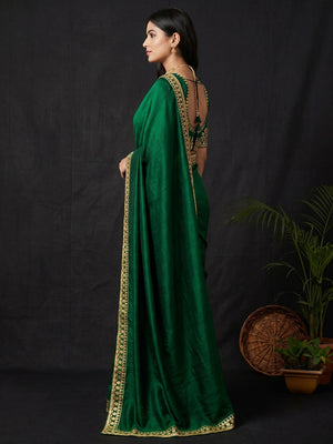 Green Festive Wear Woven Silk Saree - Image 2