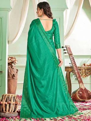 Green Casual Wear Sworski Work Dola Silk Saree - Image 2