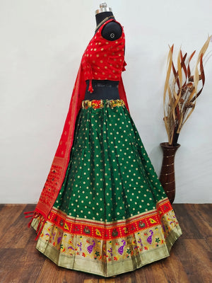 Green Festive Wear Woven Brocade Lehenga Choli - Image 2