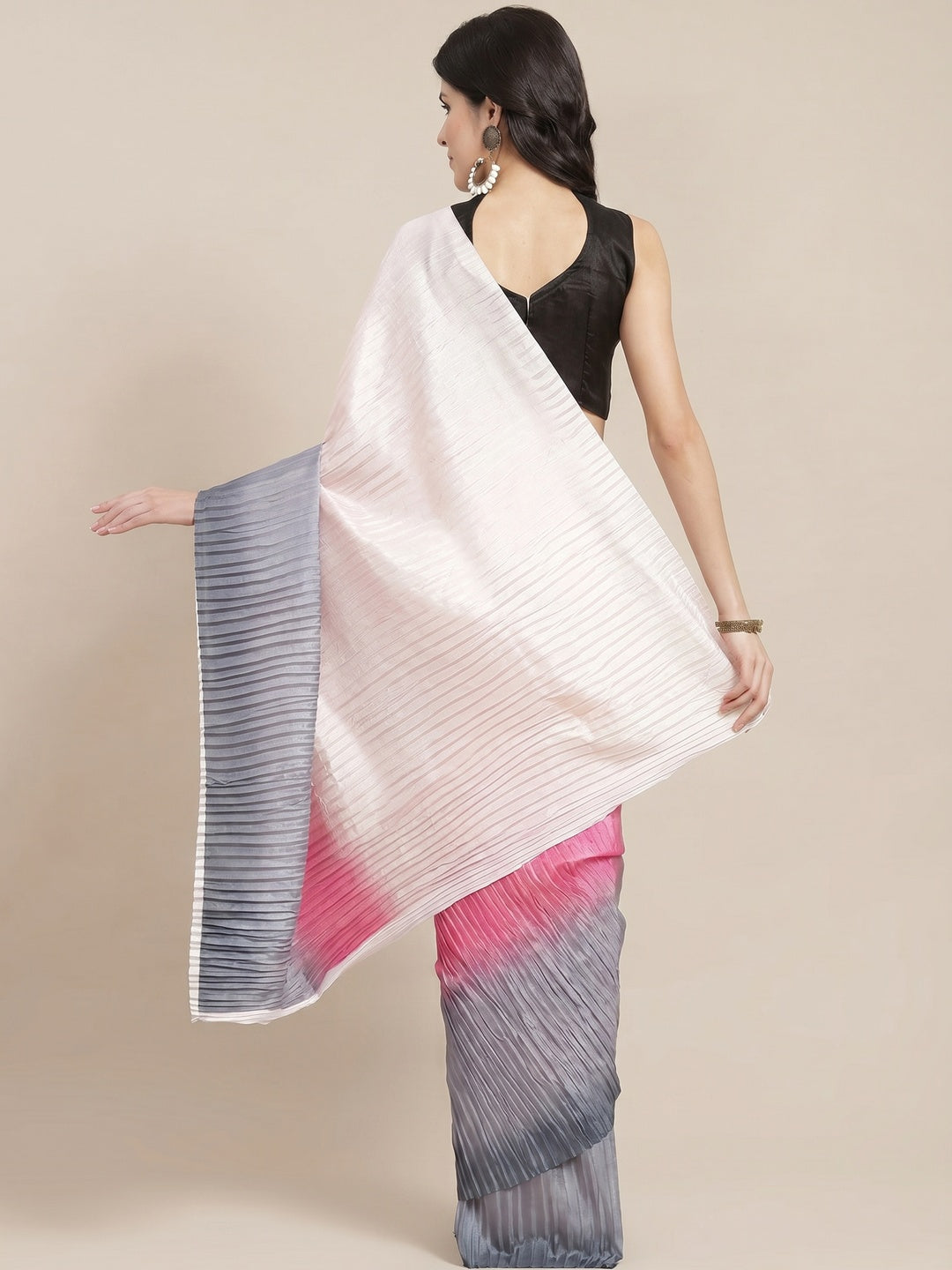Multicolored Partywear Pleated Dola Silk Saree - Image 2