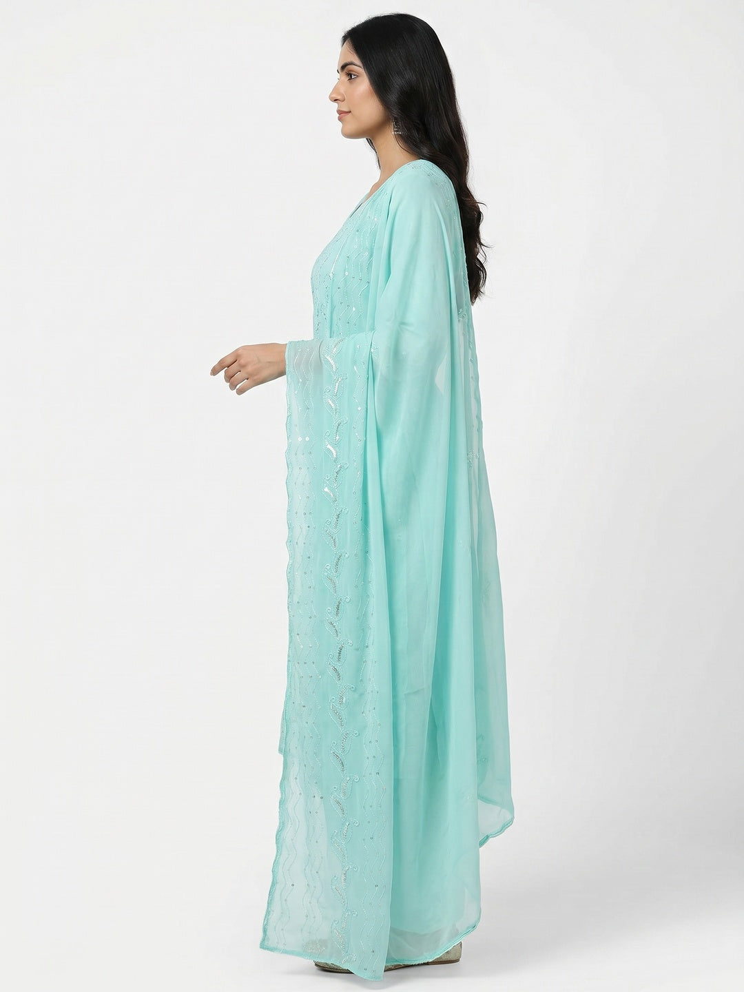 Sky Blue Festive Wear Sequins Embroidered Georgette Dress Material - Image 2