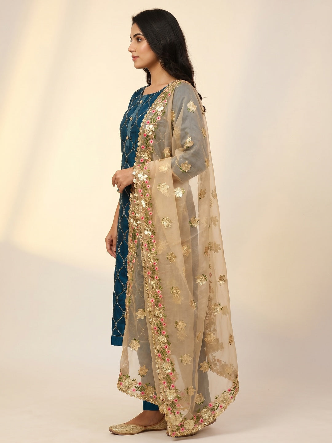 Morepeach Festive Wear Embroidered Chanderi Dress Material - Image 2