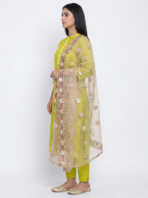 Green Festive Wear Embroidered Chanderi Dress Material - Image 2