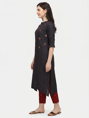 Black Sequins Embroidered Rayon Kurti - Image 1