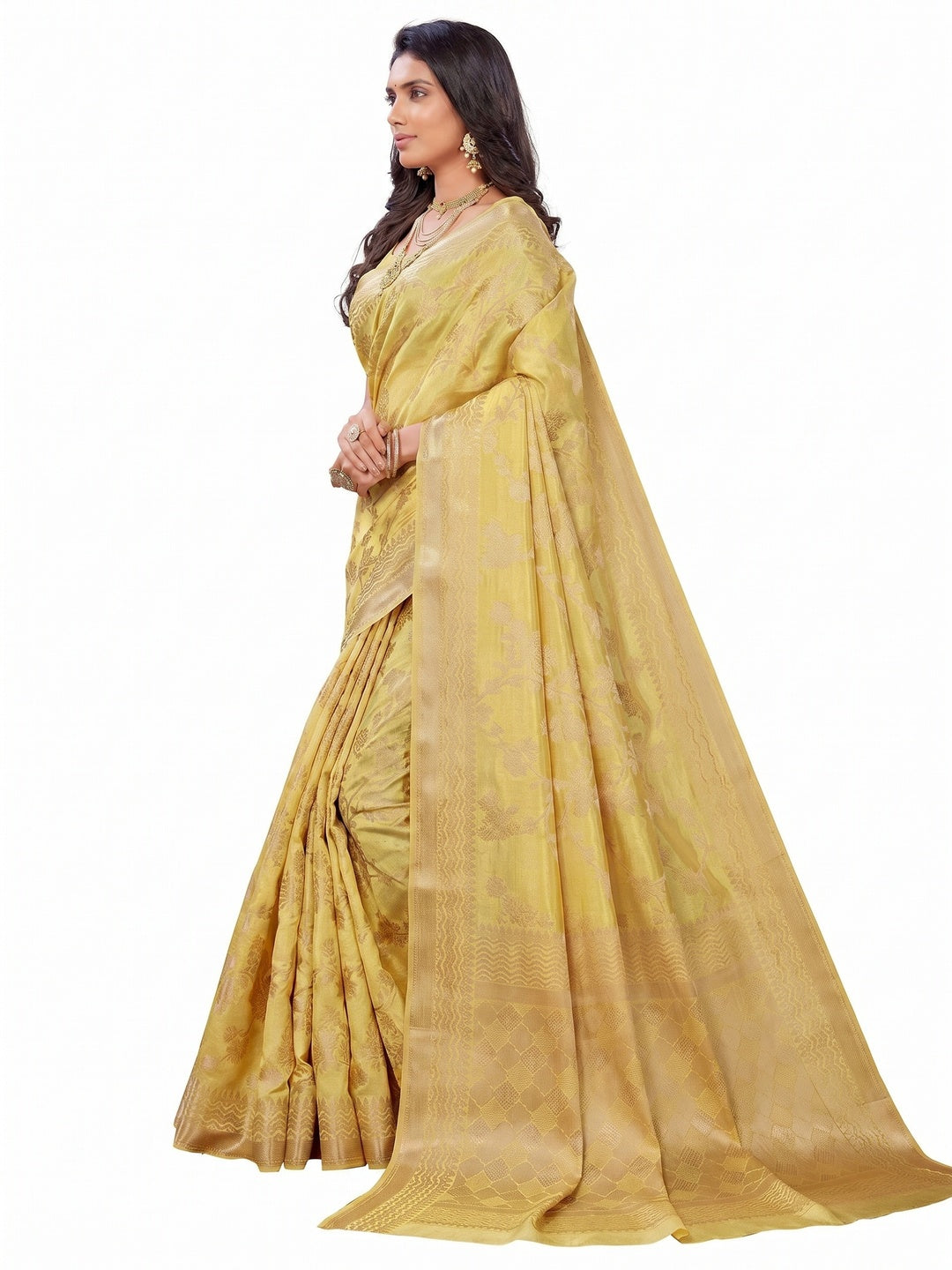 Light Yellow Festive Wear Woven Art Silk Saree - Image 1