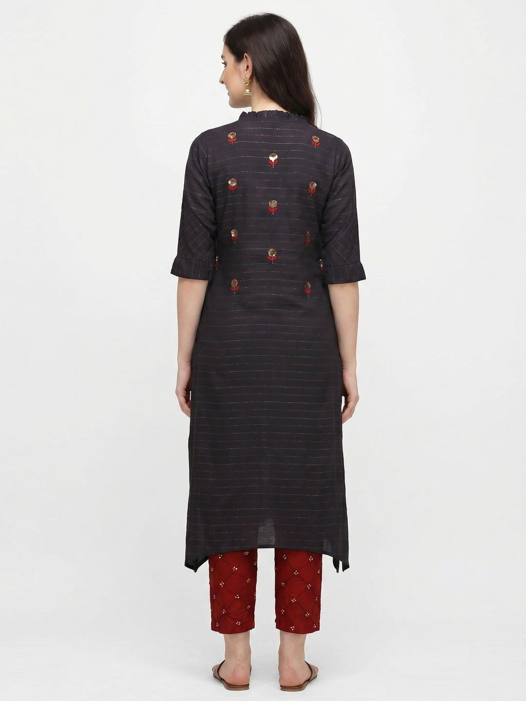 Black Sequins Embroidered Rayon Kurti - Image 2