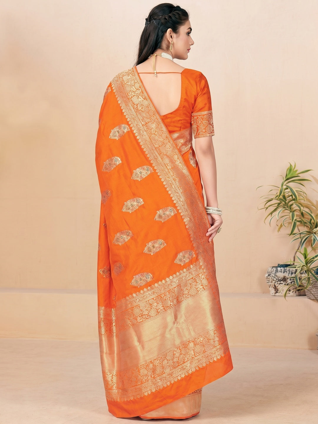 Orange Festive Wear Woven Banarasi Silk Saree - Image 1