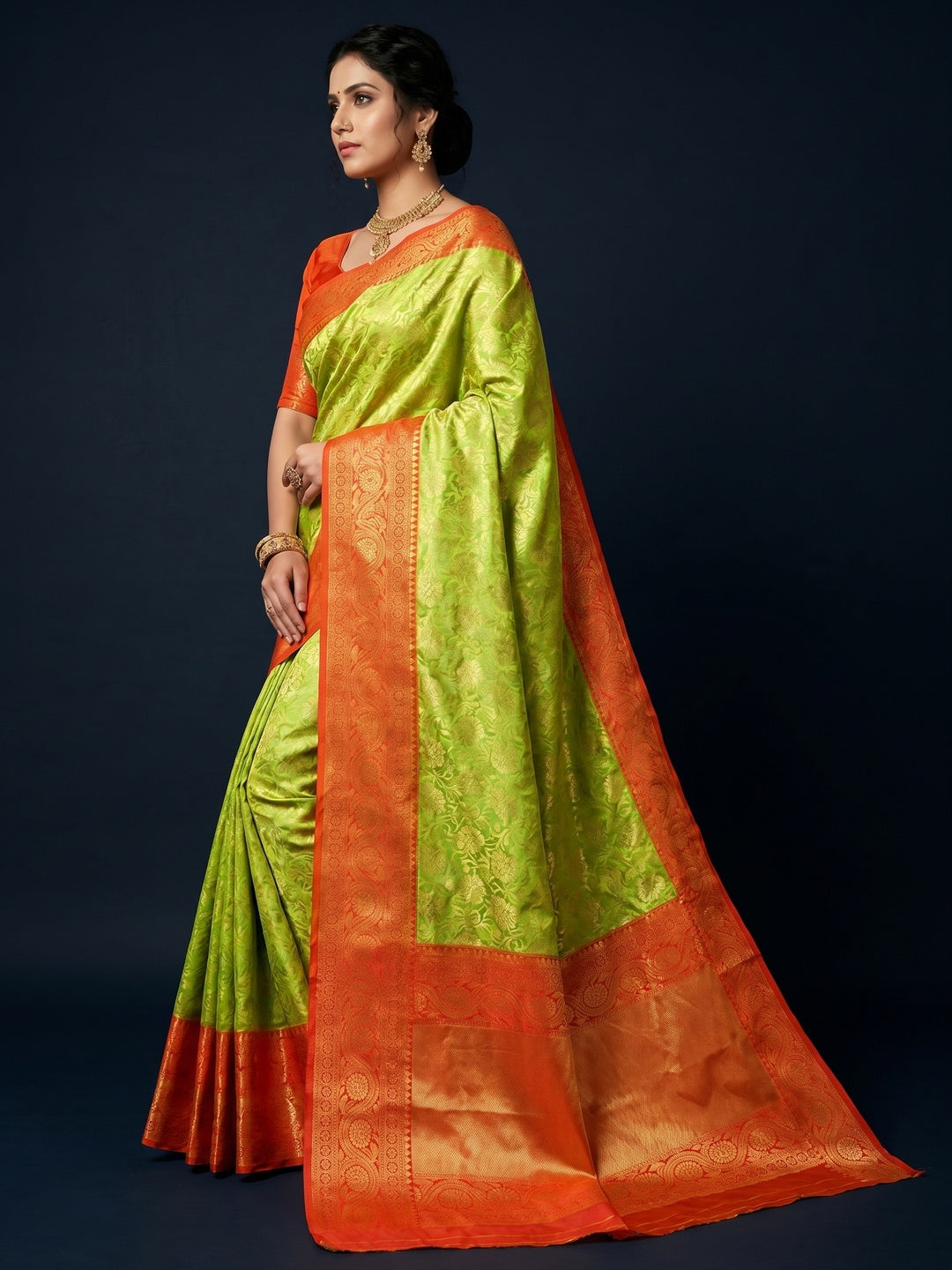 Green Festive Wear Woven Silk Saree - Image 1
