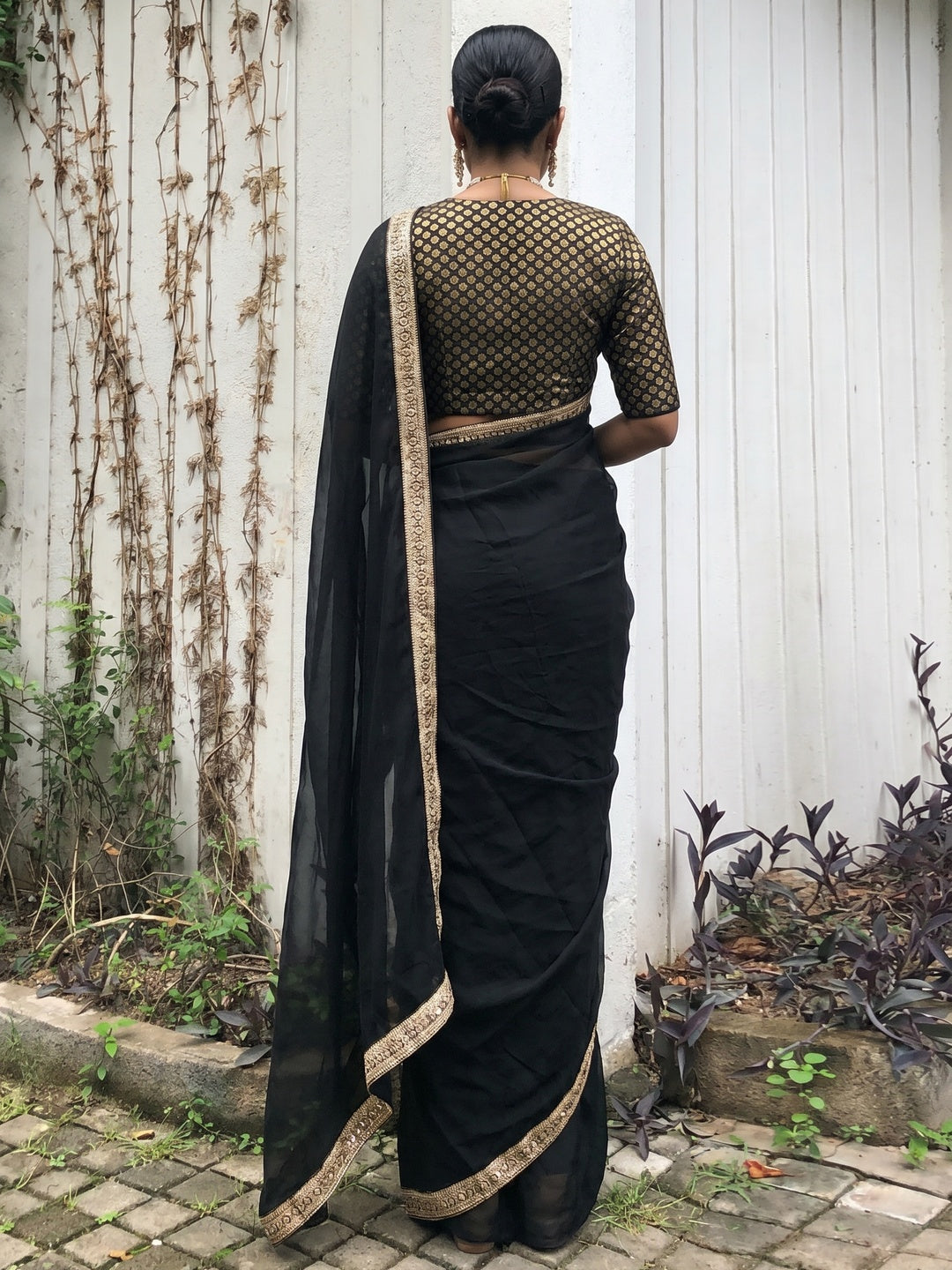 Black Partywear Sequins Embroidered Georgette Saree - Image 1
