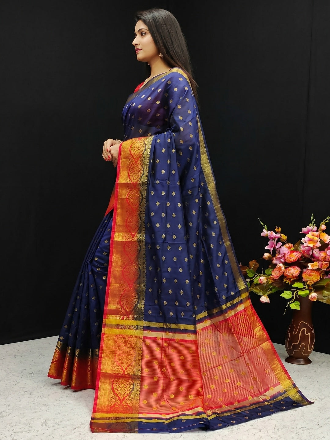 Blue Festive Wear Woven Cotton Silk Saree - Image 3