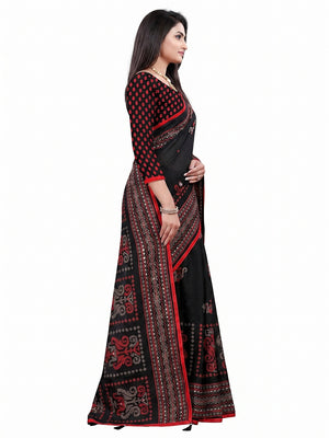 Peachmode Black Jute Silk Saree with Mirror Work - Image 1