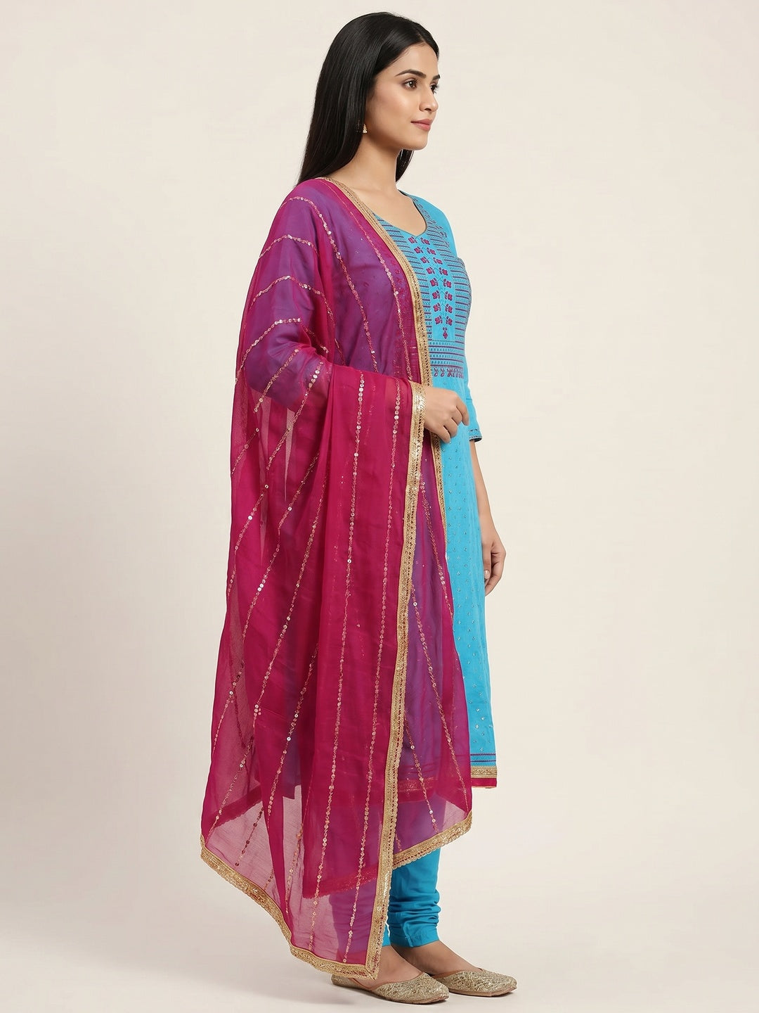 Blue Festive Wear Sequins Embroidered Cotton Dress Material - Image 2