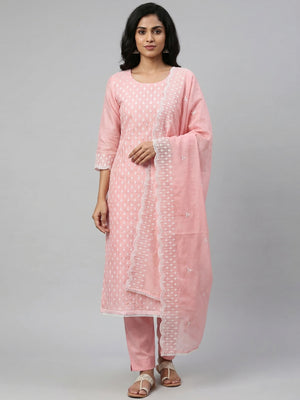Pink Embroidered Chanderi Dress Material - Image 1