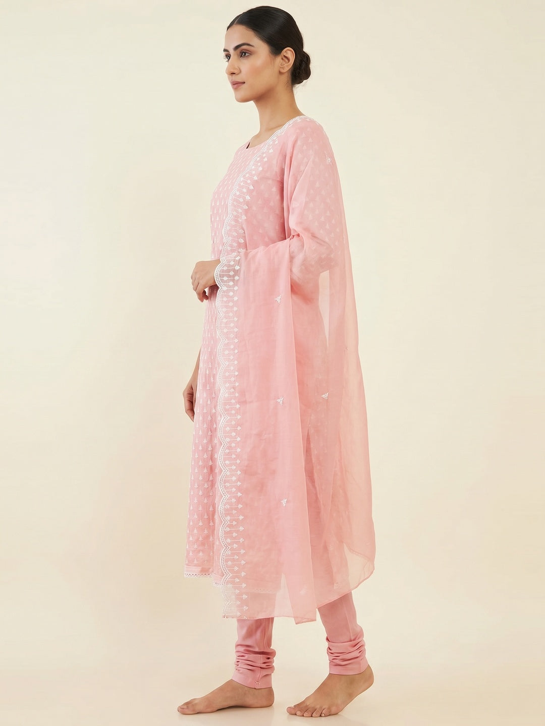 Pink Embroidered Chanderi Dress Material - Image 3