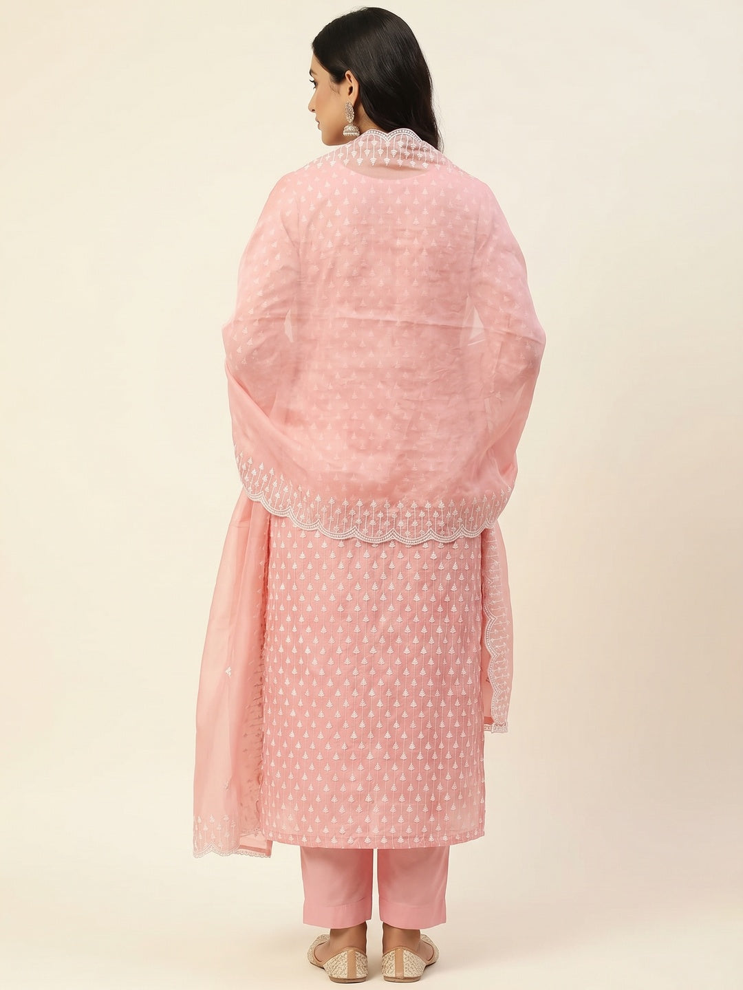Pink Embroidered Chanderi Dress Material - Image 2