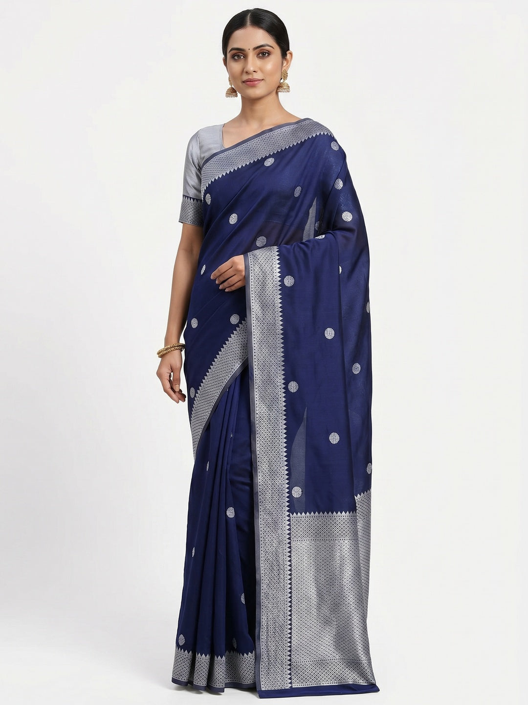Navy Blue Festive Wear Zari Woven Soft Silk Saree - Image 1