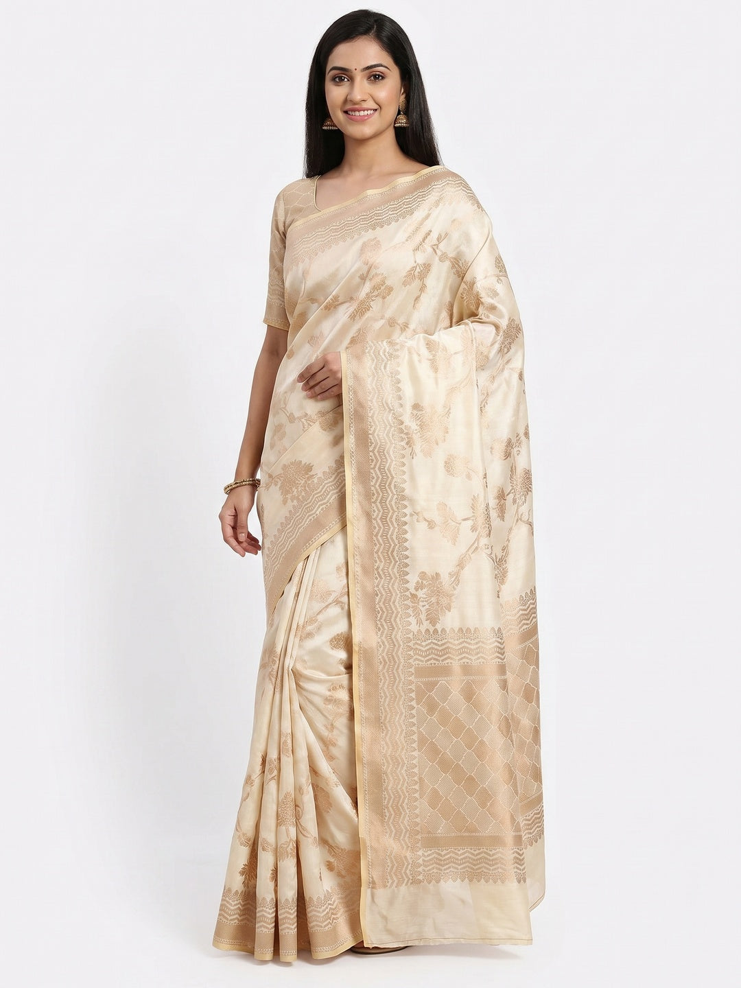 Cream Festive Wear Zari Woven Art Silk Saree - Image 1