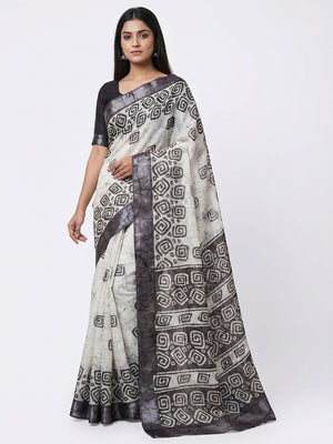 Black Digital Printed Linen Saree - Image 1