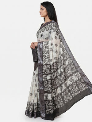 Black Digital Printed Linen Saree - Image 2