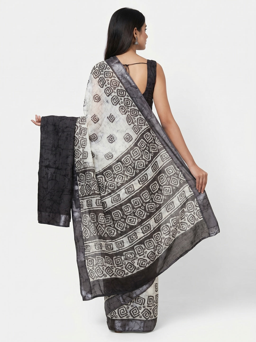 Black Digital Printed Linen Saree - Image 3