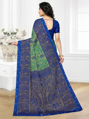 Green Casual Wear Printed Brasso Chiffon Saree - Image 1