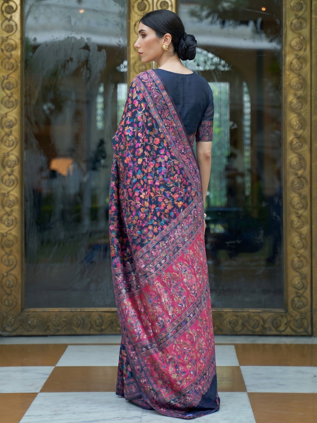 Blue Party Wear Woven Chanderi Silk Saree - Image 1