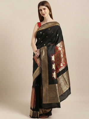 Black Festive Wear Woven Kanjivaram Silk Saree - Image 1