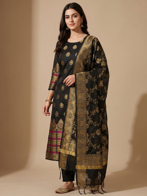 Grey Festive Wear Woven Work with Tassels Banarasi Jacquard Dress Material - Image 1