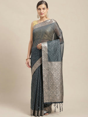 Black Festive Wear Weaving Banarasi Silk Saree - Image 1