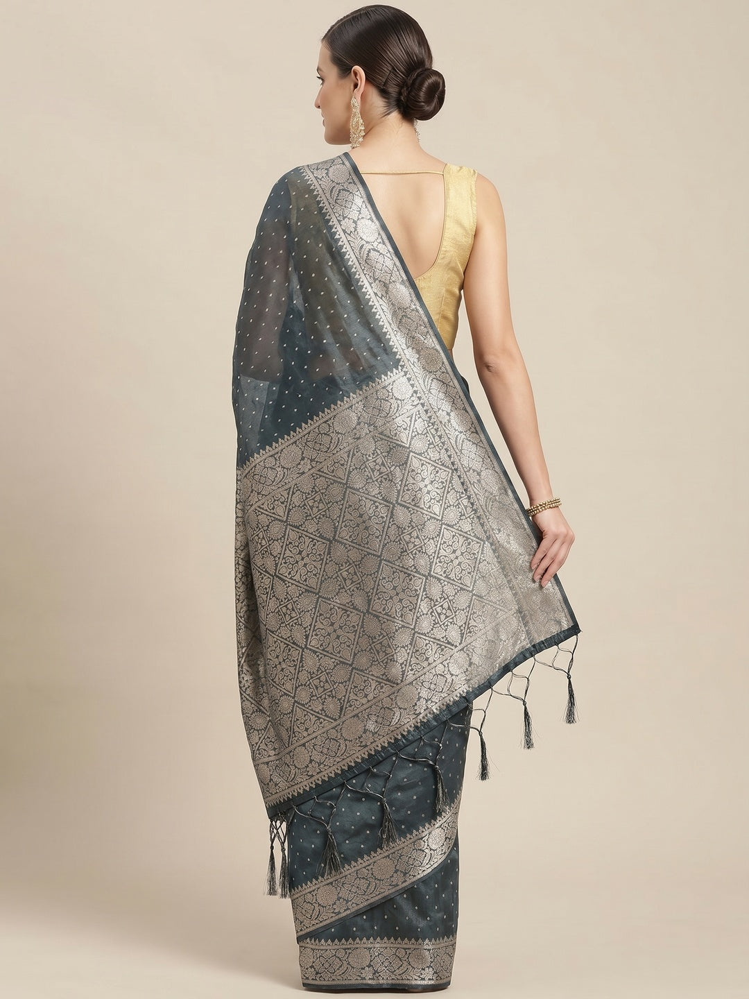 Black Festive Wear Weaving Banarasi Silk Saree - Image 3