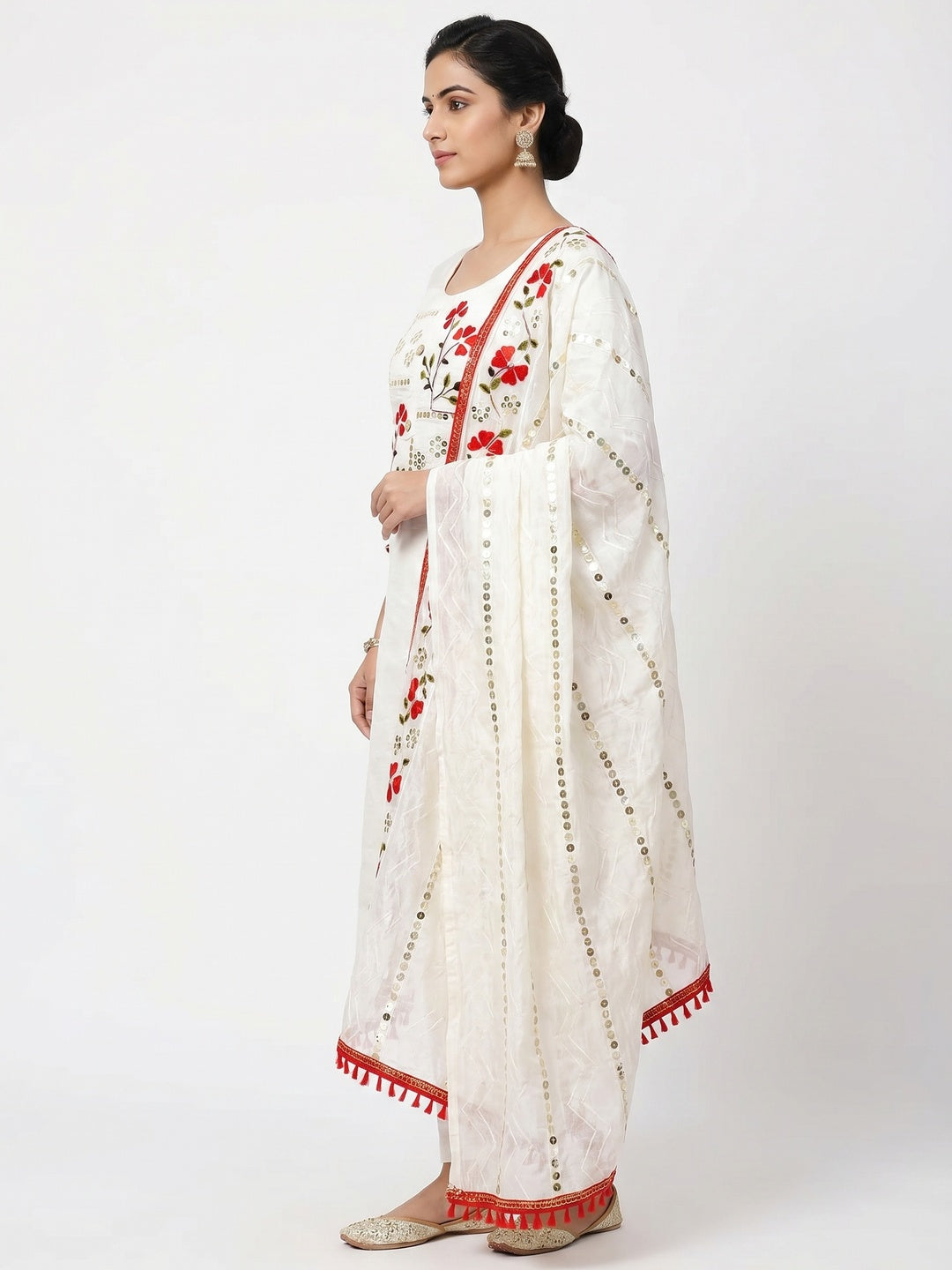 White Sequins Embroidered Chanderi Dress Material - Image 3