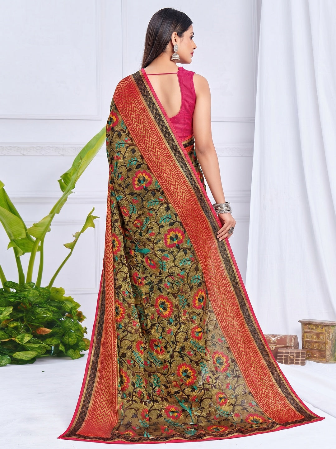 Gold Festive Wear Printed Brasso Saree - Image 1