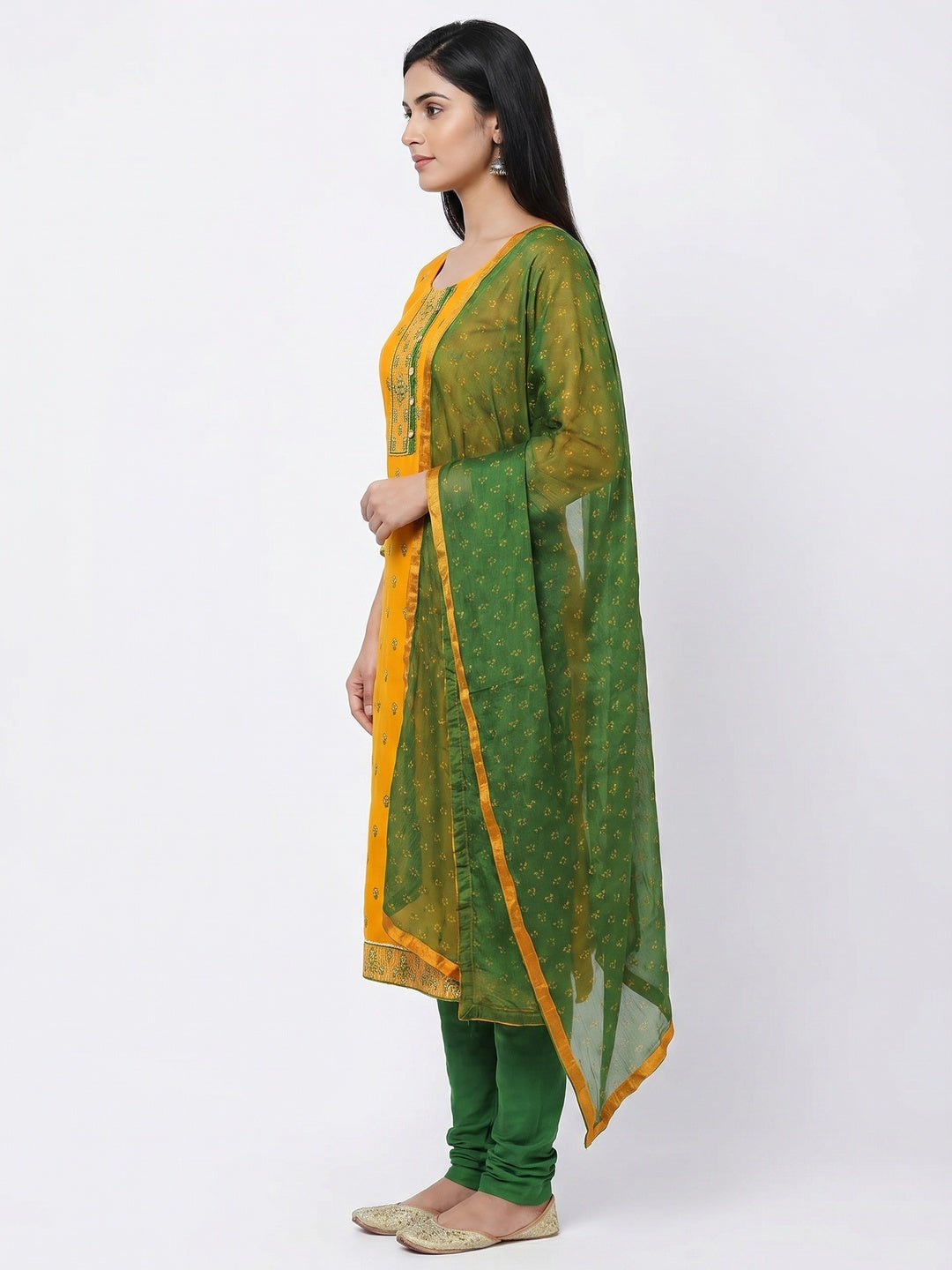 Yellow Festive Wear Embroidered & Embellished Cotton Dress Material - Image 3