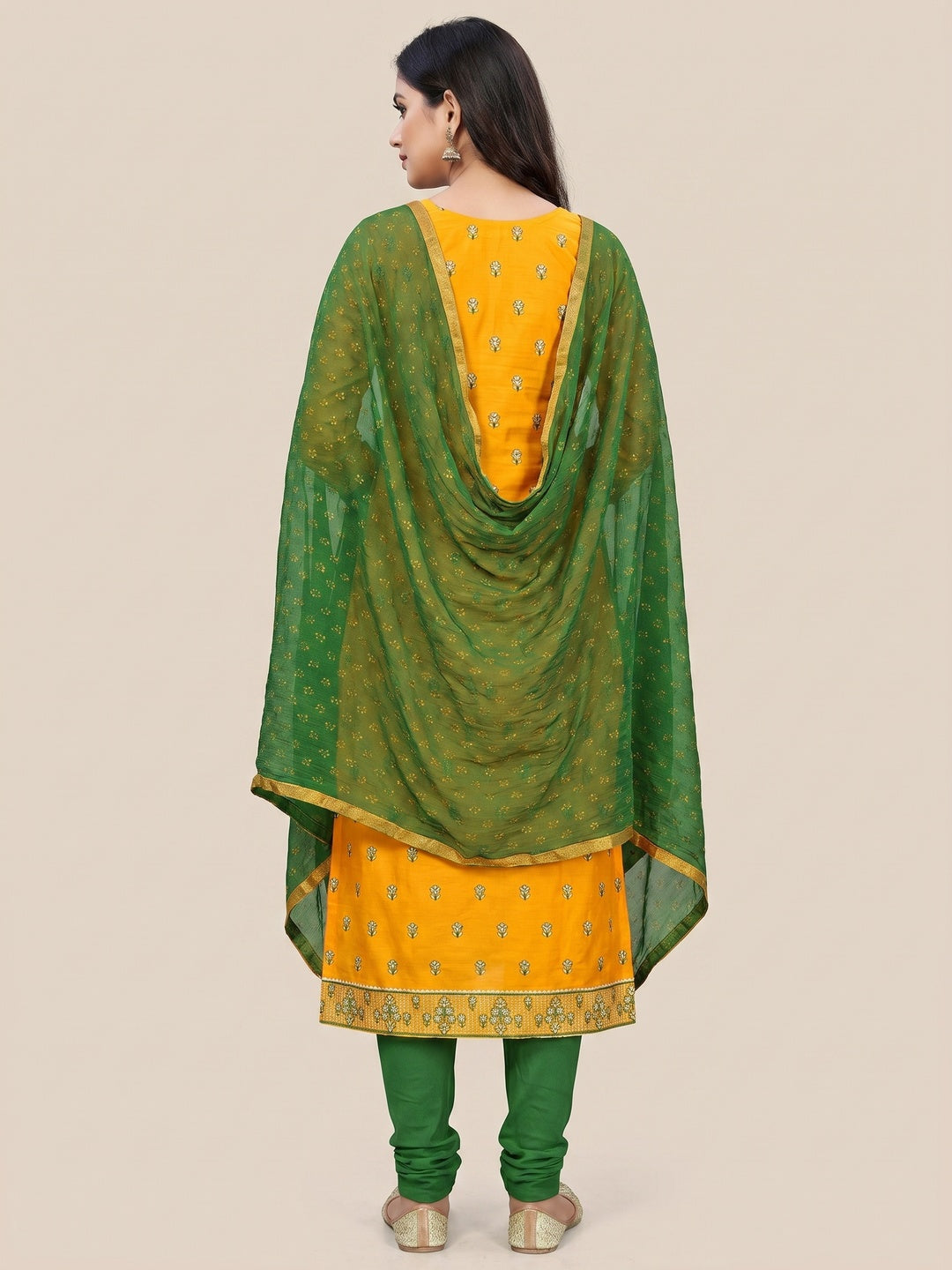 Yellow Festive Wear Embroidered & Embellished Cotton Dress Material - Image 2