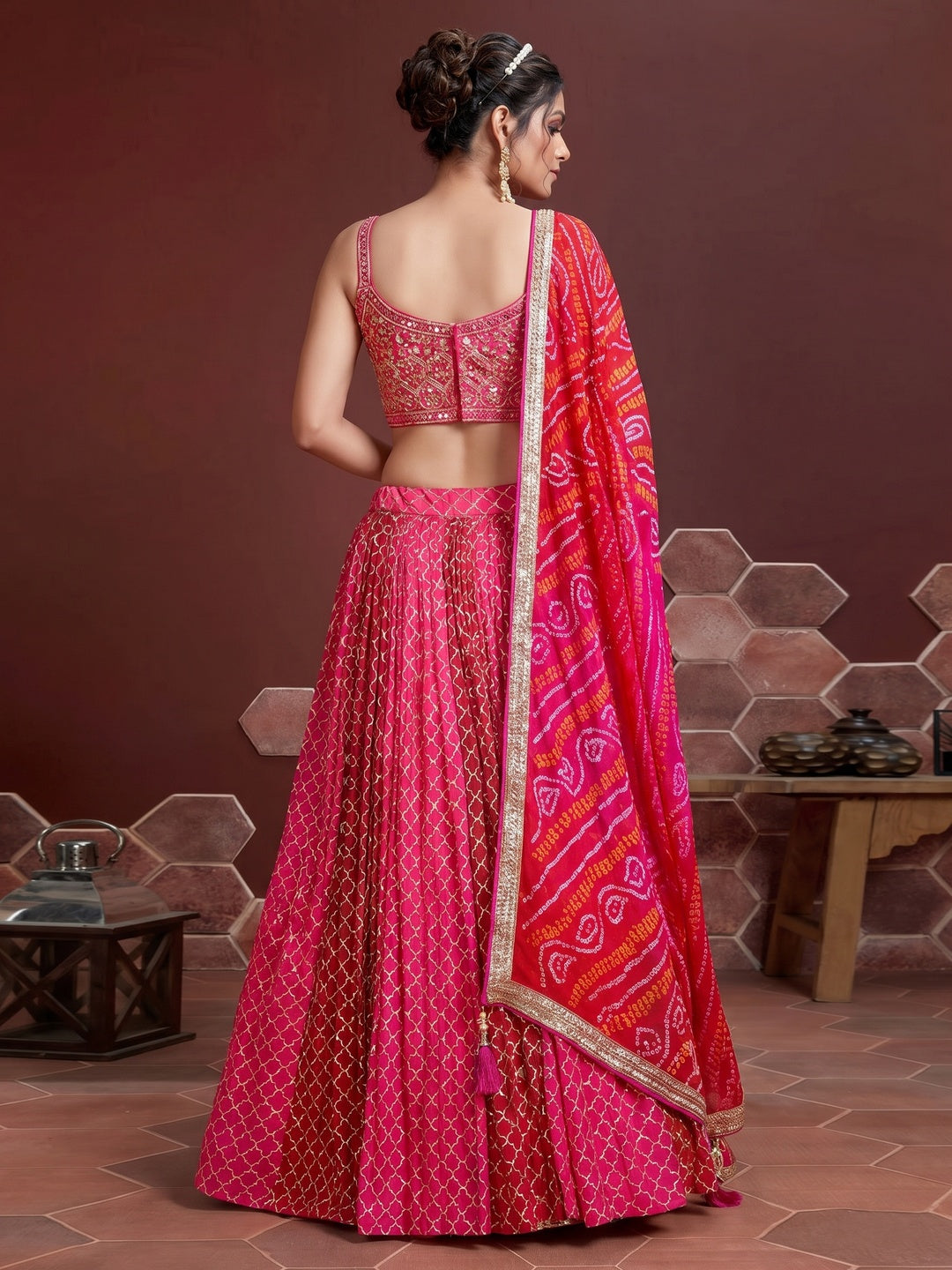 Pink Party Wear Embroidered & embellished Banglori Silk Lehenga Choli - Image 1